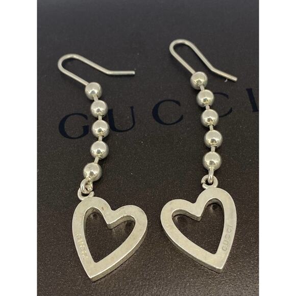 -Gucci Sterling Sliver Heart  Hoop Earrings - Picture 1 of 9